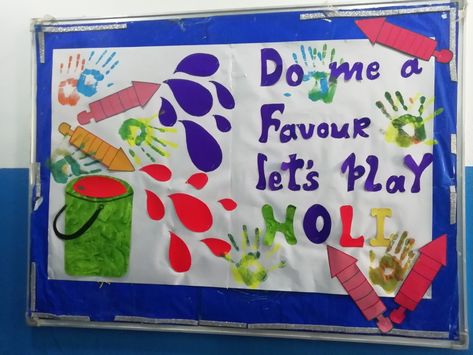 Holi bulletin board decoration Bulletin Board Ideas For Holi, Holi Notice Board Decoration, Holi Chart For School Board, Holi Painting For Kids, Holi Ideas For Kids, Holi Board Decoration Ideas For School, Holi Board Decoration, Holi Bulletin Board Decoration, Holi Charts For School