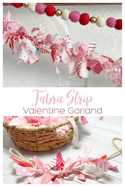 5 Little Monsters: Fabric Strip Valentine Garland Fabric Strip Garland, Rag Curtains, Pink Garland, Valentine Garland, Sew Quilt, Simple Fabric, Valentines Sign, Valentines Decorations, Felt Ball Garland