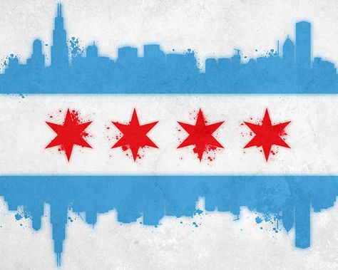 Chicago Flag Print By Mike Maher Chicago Sports Tattoo, Chicago Flag Tattoo, Chicago Flag Art, Chicago Skyline Tattoo, Chicago Tattoo, Skyline Tattoo, Moving To Chicago, Future Tattoo Ideas, Chicago Flag