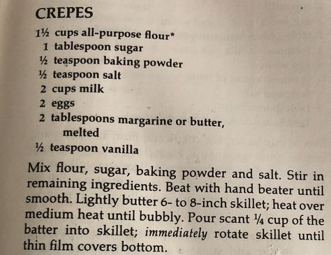 from Betty Crocker Betty Crocker Crepes Recipe, Crepe Mix Recipe, Creaps Recipe Easy, Homemade Crepes Recipe Easy, Sweet Crepe Recipe, Crepe Recipe Easy, Homemade Crepes Recipe, Simple Crepe Recipe, Crepes Recipe Easy