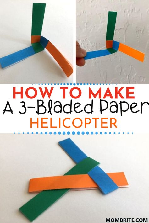 Make a flying paper helicopter using just 3 blades! If you're looking for a super fun, entertaining and educational activity for your kids, this is it. Check out the full tutorial to learn how to make this flying paper helicopter.  #3BladesPaperHelicopter #HowToMakeAPaperHelicopter #DIYFlyingPaperHelicopter Crafts Boys Will Like, Flying Activities For Kids, Paper Planes How To Make, Paper Helicopter Craft, Travel Crafts For Kids, Paper Helicopter Template, Paper Airplanes How To Make, Kids Project Ideas, Helicopter Craft