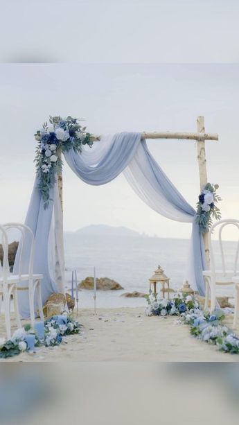 Dusty Blue And Navy, Baby Blue Weddings, Blue Beach Wedding, Blue Wedding Decorations, Flower Arch, Light Blue Wedding, Wedding Arch Flowers, Arch Flowers, Wedding Ceremony Backdrop