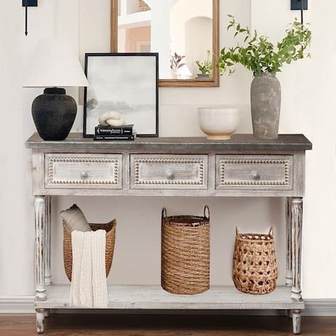 Bring your family together for game night around this warm rustic-inspired sofa table. The dark walnut finished rectangle table is supported by fine turned legs. Neutral Pallet, Sofa Table Decor, Console Table Entryway, Vintage Console Table, Entry Table Decor, Coffee Sofa, Console Table Decorating, Kelly Clarkson Home, Sofa End Tables