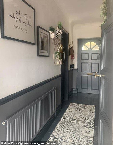 Terraced House Hallway Ideas, Grey Entrance Hall, Council House Renovation Interior Design, Ex Council Flat Makeover, Victoria Hallway Ideas, Council Bathroom Ideas, Council House Garden Ideas, Kitchen Ideas Council House, Hallway Ideas Black Bannister