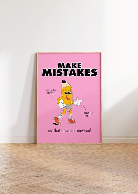 GSPrintShoppe - Etsy Vintage Mascot, Trendy Posters, Classe D'art, Classroom Art, Positive Art, Make Mistakes, Kids Room Art, Art Kids, Room Art