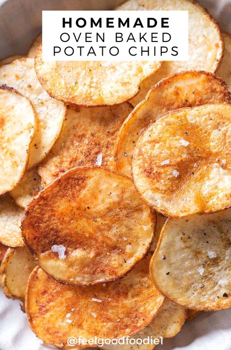 Transform your snack game with this simple and satisfying recipe for homemade crispy potato chips. Perfect for any occasion, these chips are made with just a few ingredients and deliver a delightful crunch every time. Follow FeelGoodFoodie's easy steps to create a healthier alternative to store-bought chips, right in your own kitchen. Whether you're hosting a party or just craving a tasty treat, these potato chips are sure to impress. Oven Baked Potato Chips, Crispy Potato Chips, Oven Chips, Oven Baked Potato, Chips Recipes, Baked Potato Chips, Potato Chip Recipes, Homemade Chips, Snack Craving