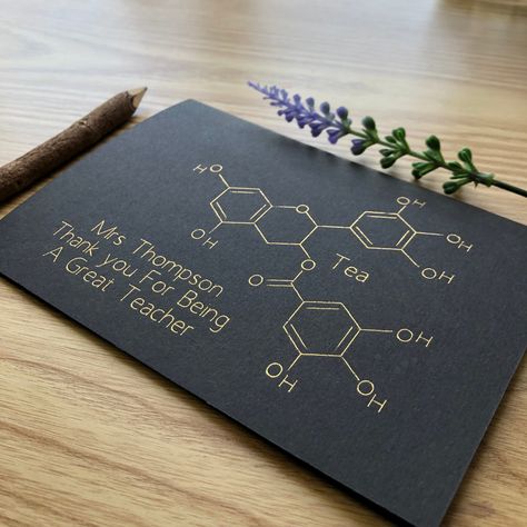 Personalised Chemistry Tea Molecule Thank You Gold Foil Card Molecule Structure, Chemistry Teacher Gift, Teachers Day Card, Gold Foil Cards, Chemistry Teacher, Foil Card, Thank You Teacher Gifts, Personalized Teacher Gifts, Unique Valentines