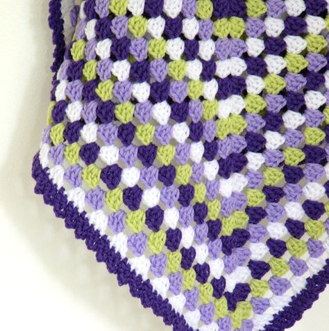 Purple and Green Crochet Granny Square Baby Blanket With Picot Trim Purple And Green Crochet, Crochet Granny Square Baby Blanket, Purple Baby Blanket, Crochet Cushion Covers, Blankets Knit, Granny Square Baby Blanket, Crochet Cushion Cover, Crochet Cushion, Easy Crochet Blanket