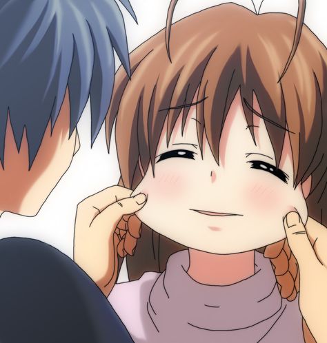 brown_hair cheek_pinch cheek_pinching clannad closed_eyes furukawa_nagisa okazaki_tomoya pinching short_hair toshipon Pinching Cheeks Drawing, Pinching Cheeks Reference, Pinching Cheeks, Nagisa Furukawa, Clannad Anime, Animation Films, Clannad After Story, Heart Touching Story, Anime List