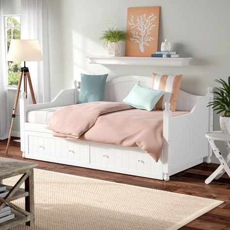 Beachcrest Home Pennrock Twin Daybed with Trundle & Reviews | Wayfair Idea Bilik Tidur, Reka Bentuk Bilik Tidur, Trundle Mattress, Twin Daybed With Trundle, Twin Daybed, Modern Daybed, Hiasan Bilik Tidur, Wood Daybed, Daybed With Storage