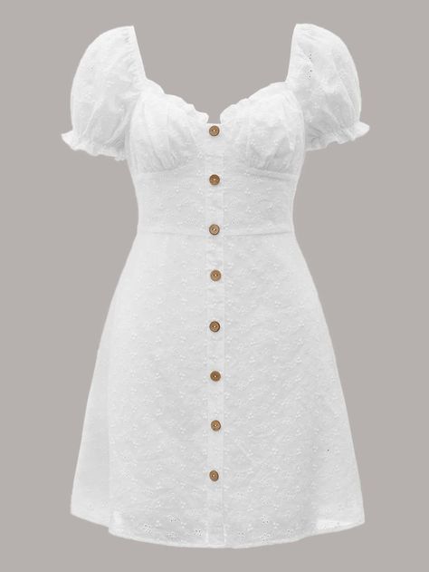 White Short Frock Design, White Short Frock, Ruched Bust Dress, Bust Dress, Short Frock, Beautiful White Dresses, Shoulder Dresses, Eyelet Embroidery, Mini Robes