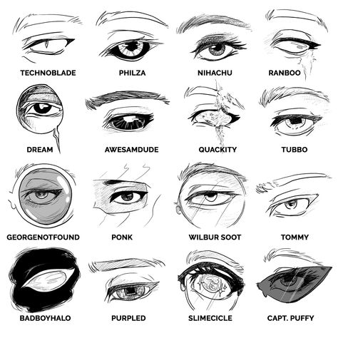 Eye Reference Drawing Male, Techno And Ranboo, Male Eye Drawing Reference, Clingy Duo, Jack Manifold, Bench Trio, Dsmp Fanart, Eye Expressions, Drawing Face Expressions