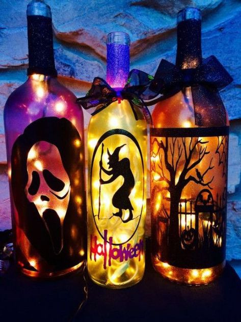 75+ Spooky DIY Halloween Wine Bottle Crafts To Decorate for Fright Night in 2022 | HubPages Halloween Wine Bottle Crafts, Halloween Wine Bottles, Bottle Projects, Spooky Diy, Halloween Bottles, Bottle Ideas, Halloween Wine, Painted Bottle, Bottle Decor