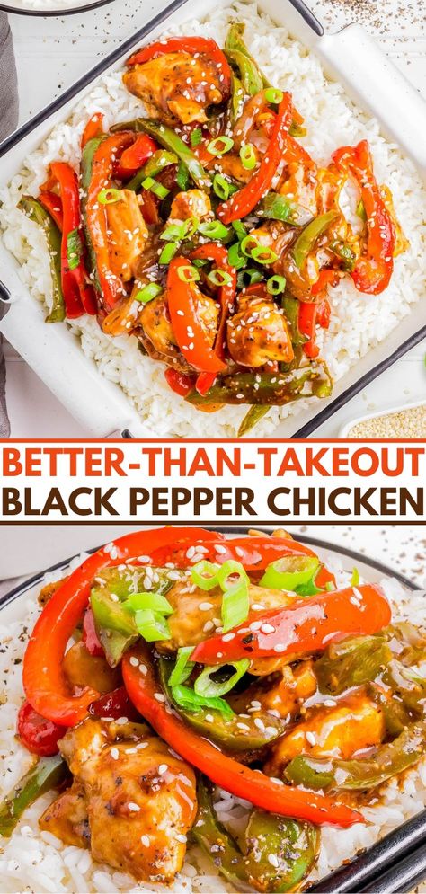 Black Pepper Chicken - Averie Cooks Black Pepper Chicken Stir Fry, Chicken Bell Pepper Recipes, Pepper Chicken Stir Fry, Asian Chicken Recipes Easy, Easy Asian Chicken, Black Pepper Sauce, Chicken Stir Fry Recipe, Black Pepper Chicken, Recipes With Chicken And Peppers