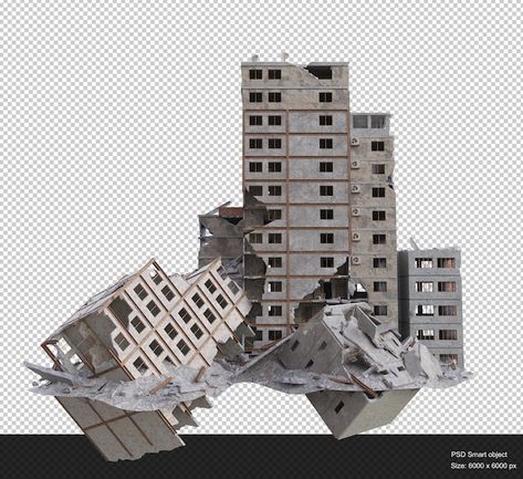 Building Falling Down, Destroyed Buildings Art, City Destroyed Art, Broken Building, Draw Objects, Destroyed City, City Ruins, House Brick, Post Apocalyptic City