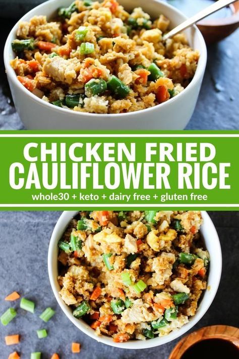 Whole 30 Chicken Fried Rice, Cauliflower Rice Lunch Ideas, Califlower Fried Rice, Chicken Fried Cauliflower, Chicken Fried Cauliflower Rice, Fried Cauliflower Rice, Cauliflower Chicken, Cauliflower Fried Rice Recipes, Cauli Rice