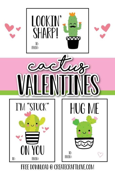 Cactus Valentines | Free Printable Download Cactus Valentine, Animal Homes, Valentines Puns, 30 Day Drawing Challenge, Printable Valentines Cards, Preschool Valentines, Valentine's Day Printables, Valentine's Day Party, Classroom Valentine