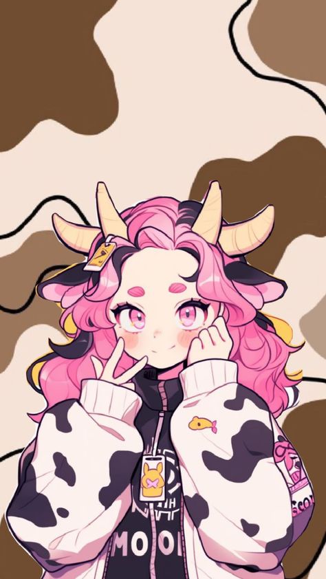 Character With Horns, Cow Character Design, Cow Oc, Anime Cow, Character Artist, Anime Drawings Tutorials, Kawaii Drawings, Character Design References, Cute Anime Pics