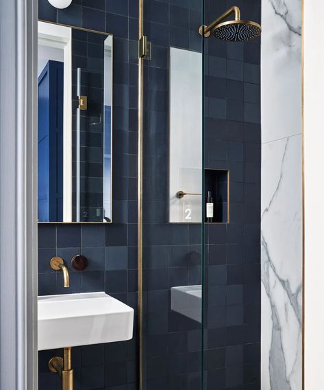 Shower design for a small bathroom: 6 space-boosting tricks | Homes & Gardens Windowless Bathroom, Bathroom Storage Ideas, Oak Parquet Flooring, Relaxing Bathroom, Long Room, White Bathroom Designs, Patterned Floor Tiles, Home Luxury, London Apartment