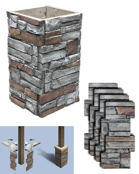 Stone Panels Exterior, Porch Column Wraps, Faux Stone Sheets, Front Porch Columns, Column Wraps, Column Wrap, Faux Stone Panels, Porch Columns, Porch Posts