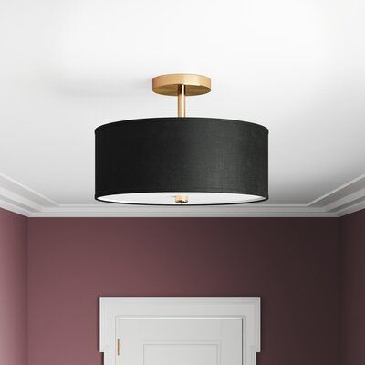 This 3-light semi flush mount combines a chic gold finish with a clean-lined silhouette for a modern look in your entryway or dining room. It's made from metal, and it features a short downrod that hangs from a rounded canopy. The drum-shaped linen shade comes in your choice of neutral hue, and it disperses light up and down from three 60W bulbs, which are not included. Plus, we love that this flush mount is compatible with a dimmer switch to effortlessly take you from day to night. Shade Color: Salon Lighting, Entryway Lighting, Semi Flush Lighting, Geometric Chandelier, Light Fixtures Flush Mount, Semi Flush Mount Lighting, Flush Ceiling Lights, Semi Flush Mount, Linen Shades