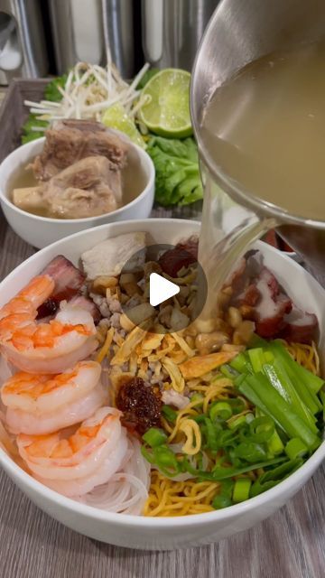 Joedy Tran on Instagram: "Hu tieu…….Recipe for broth 
Pork and seafood noodle soup.  Voiceover are for entertaining purposes only:)
The most important part of this dish is the broth. You can use any noodle like hu tieu, pho noodles, egg noodles, fat rice noodles, chewy hu tieu. Any toppings, veggies and condiment you prefer. I’m using @khomarket dried shrimp for this recipe. I usually buy in Vietnam whenever I visit. I’ve been using it in many of my recipes that require dried shrimp. Medium size is what I usually use for soups/broth. It’s made here in the State of Louisiana. All natural and no preservatives. Make great gift for auntie 😂. Love snacking on it too with some 🍻. Price are even cheaper than some of the market. Check out the links under @khomarket bio. 
My hu tieu broth recipe: Shrimp Pho Recipe, Chinese Seafood Noodle Soup, Thai Shrimp Noodle Soup, Vietnamese Recipes Pho Soups, Vietnamese Seafood Noodle Soup, Hu Tieu, Dried Squid, Pho Soup Recipe, Baby Squid