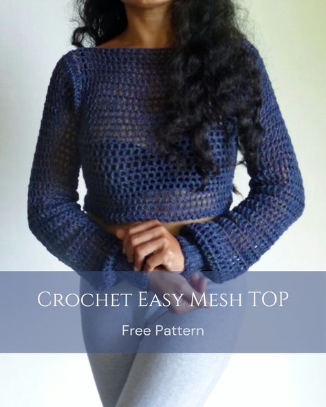 Sweater Crochet Top in Blue Crochet Wearable Patterns, Crochet Mesh Shirt Free Pattern, Crochet Mesh Jumper Free Pattern, Crochet Mesh Shirt Pattern, Crochet Mesh Tops Free Patterns, Quick Crochet Top Pattern Free, Mesh Crochet Sweater Pattern, Crochet Mesh Sleeves Pattern Free, Crochet Mesh Sweater Pattern