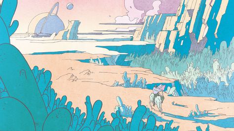 Moebius Moebius Art, Graphic Novel Illustration, Comic Layout, Graphic Novel Art, Environment Concept Art, Art Plastique, Artist Art, Aesthetic Art, Landscape Art