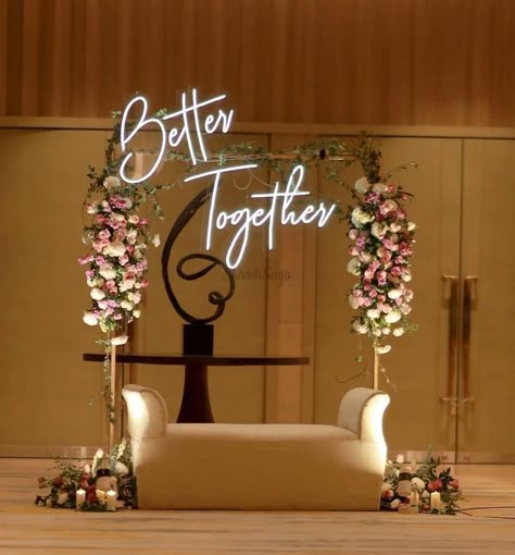 Presenting you latest wedding neon LED signs ideas. For photobooth wedding LED Neon signs or backdrops LED Neon signs, these neon signs can add a huge charm to the wedding decor.#shaadisaga #indianwedding #weddingneonsignsgreenery #weddingneonsignslastname #weddingneonsignshedgewall #weddingneonsignsdiy #weddingneonsignsbackdropdiy #weddingneonsignsboho #weddingneonsignsfor reception #weddingneonsignsflowerwall #weddingledsign #ledsignsdiy #ledsignsdiypink #ledsignsdiywhite #ledsignsdiyaesthetic Stage Decor Ideas, Indian Wedding Decorations Receptions, Photobooth Wedding, Engagement Stage Decoration, Reception Stage Decor, Simple Stage Decorations, Minimalistic Decor, Wedding Hall Decorations, Wedding Stage Decor