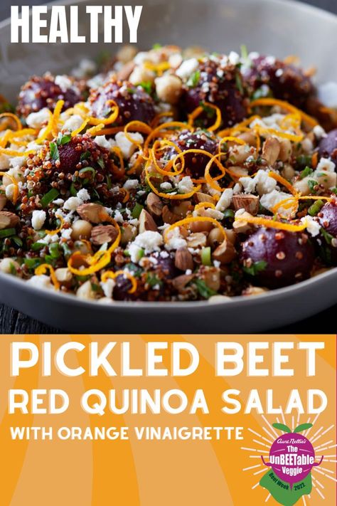 Red Quinoa Recipes, Red Beets Salad, Pickled Beet Salad, Red Quinoa Salad, Healthy Quinoa Salad, Recipes Pesto, Pickled Beets Recipe, Gut Health Foods, Orange Vinaigrette