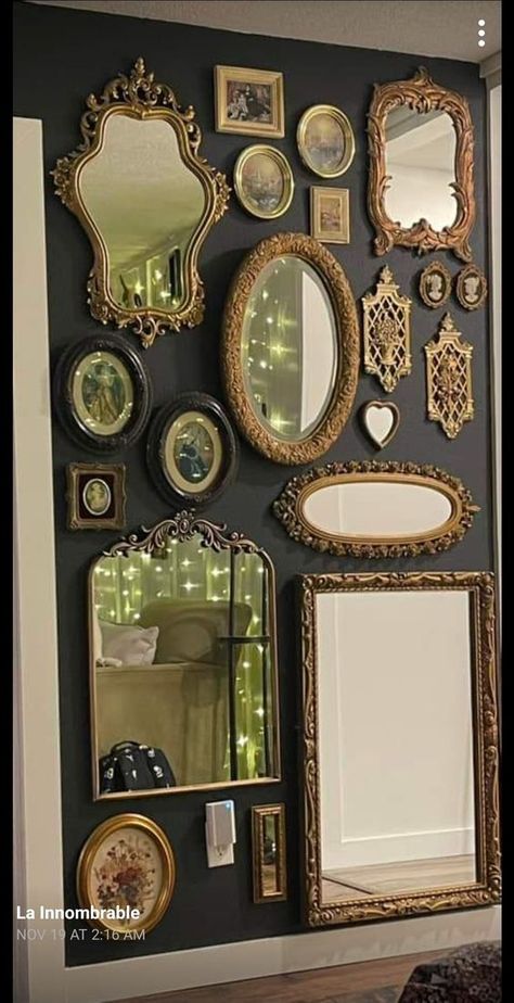 Goth Salon, Vintage Room Design, Orangery Ideas, Deco Baroque, Mirror Gallery, Dark Home Decor, Mirror Ideas, Goth Home, Dekorasi Kamar Tidur