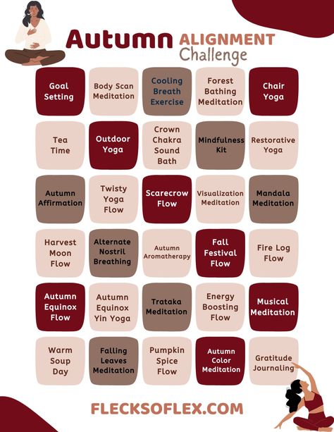 Autumn Alignment Challenge: A 30-Day Fall Challenge for Yoga & Mindfulness - Flecks of Lex Autumn Yoga, Fall Challenge, 30 Day Yoga Challenge, Energizing Yoga, Connect With Yourself, September Challenge, 30 Day Yoga, Yoga Kit, Yoga Bolster