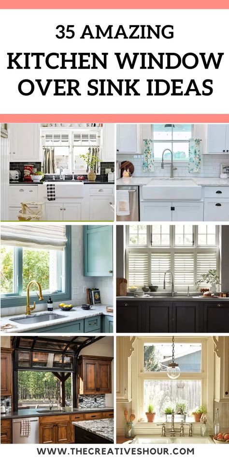 35 Fantastic Kitchen Window Over Sink Ideas You Will Love Corner Kitchen Windows Above Sink, Cabinets Over Kitchen Window, Windows In Front Of Kitchen Sink, Feature Window Kitchen, Long Kitchen Window Over Sink, Kitchen Sink Focal Point, Soffit Over Kitchen Window, Curtain Over Kitchen Sink Window, Wide Kitchen Window Curtains