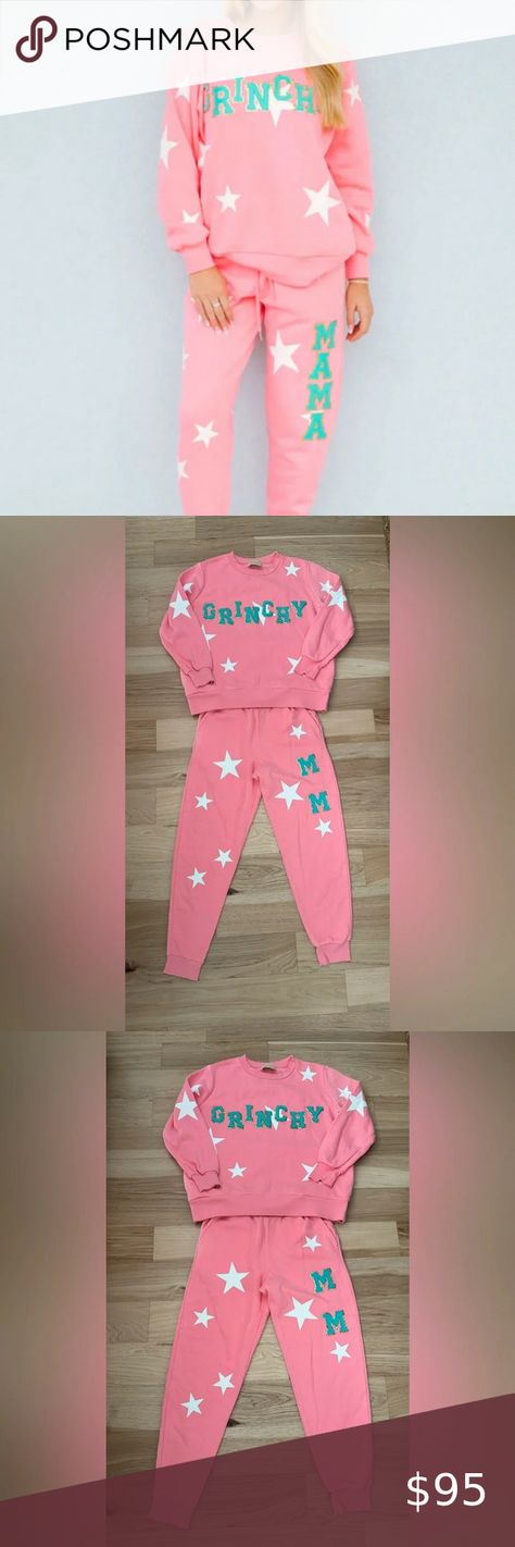 Judith March pink Holiday Grinchy starts joggers pullover sweatshirt set size M Judith March, Pink Holiday, Sweatshirt Set, Pullover Sweatshirt, Sweatshirts, Plus Fashion, Pants, Pink, Fashion Tips