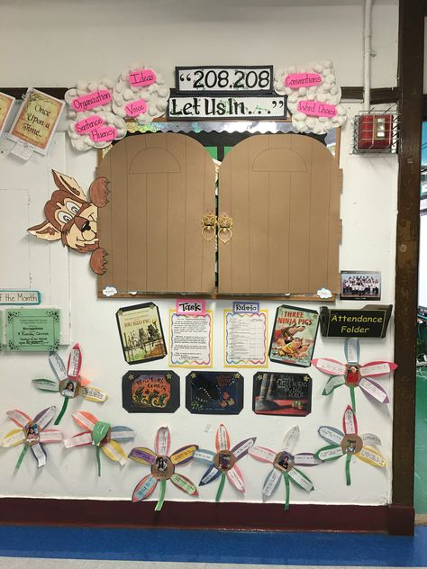 Fairy Tale Bulletin Board! Fairy Tale Bulletin Board, Reading A Book Tattoo, Fairy Reading A Book, Fairytale Classroom, Fractured Fairytales, Library Decorations, Classroom Decor Middle, Fairy Tale Activities, Fairy Tales Unit