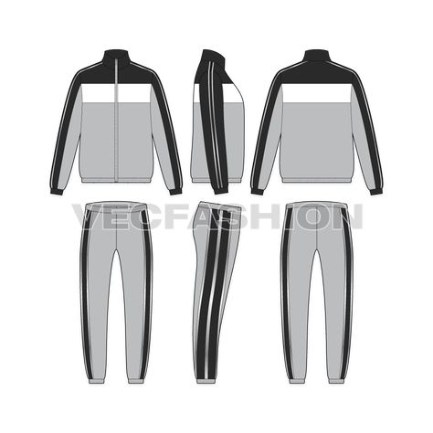 Tracksuit Illustration, Sportswear Fashion Illustration, Adidas Drawing, Sports Wear Fashion Illustration, Clothes Mockup, Track Uniforms, Active Wear Fashion, Mens Tracksuit Set, Track Design