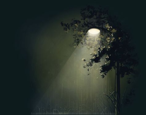 Streetlight Illustration, Streetlight Painting, Nocturnal Paintings, Drawing Rain, Street Scape, Illustration Scene, Muse Board, Scene Painting, Night Rain