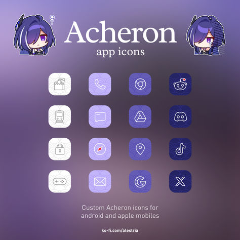 Honkai Star Rail Phone Theme, Hsr App Icon, Acheron Hsr Wallpaper Phone, Honkai Star Rail App Icon, Acheron Icon, Icon Pack Android, Modern Warrior, Custom App Icons, Japanese Motifs