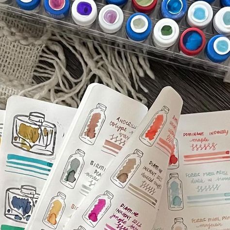 Karyna Soco-Kinsella 🇨🇦🇵🇭 on Instagram: "My ink and pen journal is all set up for 2024! Turn the volume up for all the lovely sounds of the Tomoe River Paper! Full swatching video up on my channel now! #fountainpen #fountainpenink #inkswatch" Ink Swatch Book, Sterling Ink Common Planner, Ink Swatches, Fountain Pen Ink Swatches, Pen Journal, Fountain Pen Collection, Fountain Pen Ink, Pen Ink, Fountain Pen