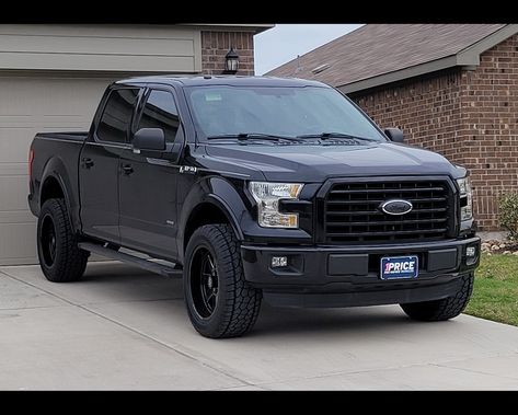 2016 Ford F-150 XLT - 
Supreme suspension 2.5" front and 2.0" rear leveling kit 
steel offroad alpha 20x10 with 33's all terrain tires. F150 Blacked Out, F150 Lifted Black, 2016 Ford F150, Blacked Out F150 Lifted Ford, Lifted 2021 F150, Ford 150, All Terrain Tires, Fords 150, Ford F150 Xlt