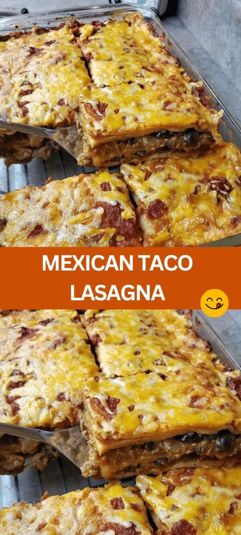 Mexican Taco Lasagna Recipe - Looking for a tasty twist on traditional lasagna? Try our mouthwatering Mexican Taco Lasagna recipe! This easy-to-make dish features layers of seasoned ground beef, zesty salsa, and gooey cheese, all nestled between soft corn tortillas. Perfect for family dinners or potlucks, this flavorful lasagna is sure to become a crowd favorite. Give it a try tonight! Mexican Taco Lasagna, Soft Corn Tortillas, Taco Lasagna Recipe, Taco Lasagna, Comfort Dinner, Traditional Lasagna, Mexican Tacos, Mexican Foods, Gooey Cheese