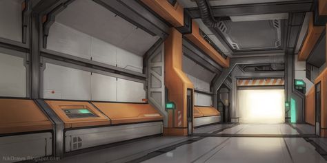 Sci Fi Hallway, Scifi Room, Scifi Corridor, Spaceship Decor, Cyberpunk Apartment, High Tech Interior, Scifi Environment, Scifi Interior, Sci Fi Architecture