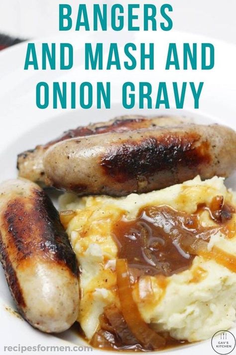 This recipe is for real English comfort food. Sausages and mashed potatoes with onion gravy. Bangers and mash, bangers and mash recipe, bangers and mash irish, bangers and mash recipe irish, bangers and mash easy, bangers and mash recipe easy, bangers and mash instant pot, bangers and mash recipe british, Bangers & Mash, bangers & mash, onion gravy recipe, onion gravy, onion gravy recipe simple, onion gravy easy, onion gravy recipe sausages Irish Bangers, Bangers And Mash Recipe, Onion Gravy Recipe, Sausage And Mash, Food Dinners, British Cooking, British Dishes, Best Mashed Potatoes, Mash Recipe