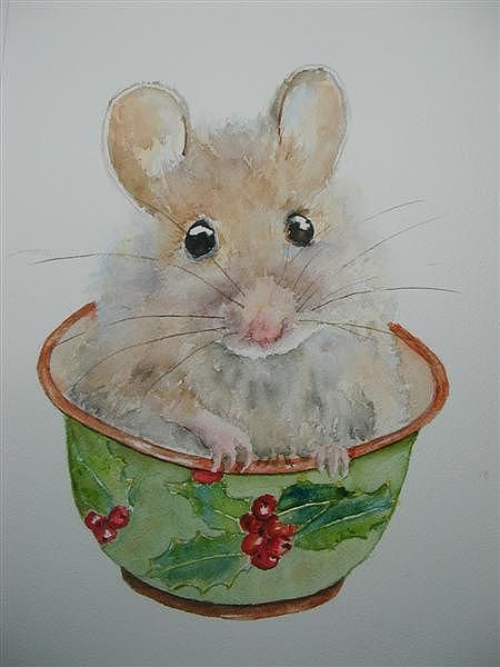 Christmas Mouse by Betty Mulligan Mouse Paint, Mouse Illustration, Marjolein Bastin, Watercolor Christmas Cards, Christmas Mouse, Arte Animal, Christmas Paintings, Beatrix Potter, Watercolor Animals