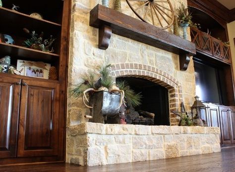 We all love living in Texas, and what says Texas better than stone fireplaces and rich stained woodworking, along with a rugged fireplace mantle and personal decor additions. Home design by Trent Williams Construction, Tyler, Texas Chimney Decor, Stone Interior, Rock Fireplaces, Fireplace Remodel, Indoor Fireplace, Home Fireplace, Modern Fireplace, Fireplace Makeover, Texas Homes