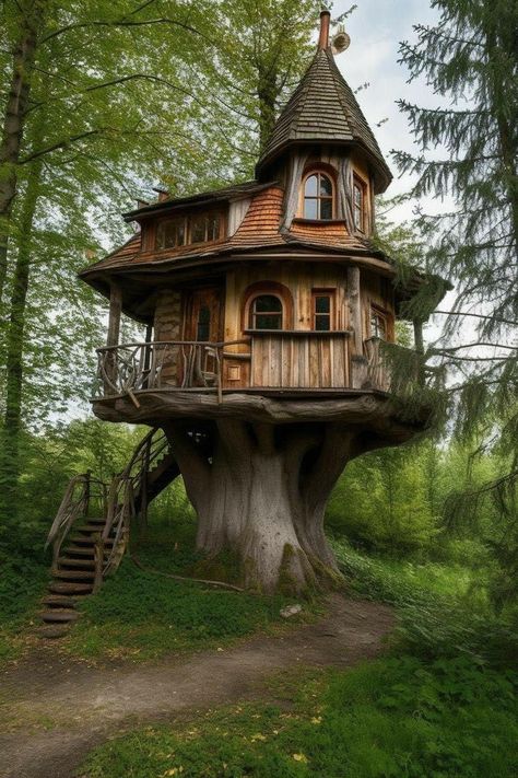 Luxury Tree Houses, Cottage Houses, Beautiful Flower Garden, Fairy Woodland, Beautiful Tree Houses, Crazy Houses, Fairytale House, Cool Tree Houses, Creative Architecture