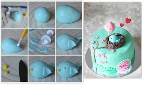 Easy Fondant Bird Topper - CakesDecor Bird Fondant, Topper Tips, Sugarpaste Figures, Fondant Unicorn Cake Toppers, Easy Fondant, Bird Cake Toppers, Buttercream Fondant, Safari Cakes, Oreo Cupcakes