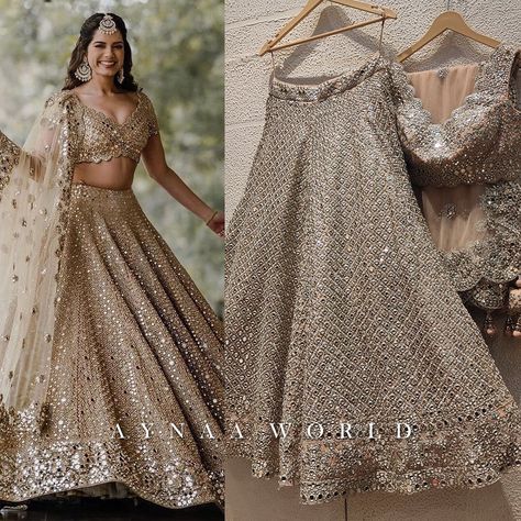 AYNAA WORLD on Instagram: “The Curated Mirror Masterpiece !! 🤩💫 Crafted By The Finest Karigars This Stunning Hand Embellished Mirror Work Outfit Fabricated In Pure…” Aynaa World, Manish Malhotra Bridal Collection, Lengha Design, Engagement Dress For Bride, Reception Outfits, Engagement Lehenga, Mirror Work Saree, Reception Saree, Engagement Look