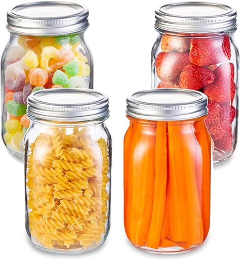 Amazon.com: Mason Jars 32 oz 4 Pack, Large Mason Jars Wide Mouth Canning Jars for Jam Pickle Food Canning Drinking Fruit Vegetable Slices Food Storage: Home & Kitchen Food Canning, Vegetable Slice, Prep Food, Large Mason Jars, Homemade Juice, Kitchen Canister Set, Wide Mouth Mason Jars, Small Mason Jars, Vegetable Storage