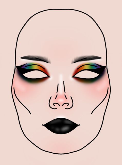 Rainbow Goth Makeup, Goth Pride Makeup, Makeup Sketch, Rainbow Goth, Ghost Makeup, Makeup Charts, Dark Rainbow, Pride Makeup, Rainbow Makeup